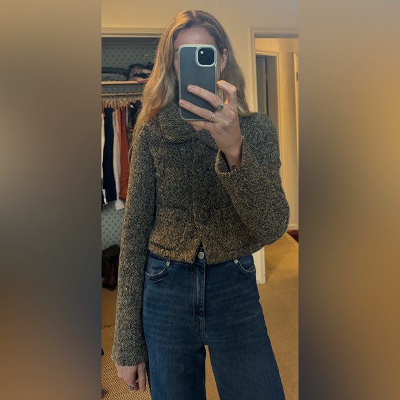 Club Monaco Wool Peppered Tweed Cropped Button Up Cardigan Jacket Top - Picture 4 of 10